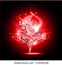Vector illustration of red abstract background with blurred magic neon light curved lines. wave. Technology background for computer graphic website internet. infographics.