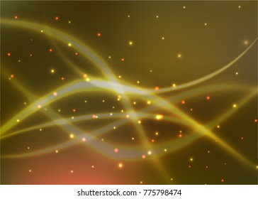 Vector illustration of red abstract background with blurred magic neon light curved lines