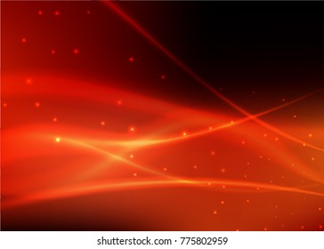Vector illustration of red abstract background with blurred magic neon light curved lines