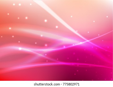 Vector illustration of red abstract background with blurred magic neon light curved lines