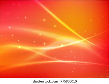 Vector illustration of red abstract background with blurred magic neon light curved lines