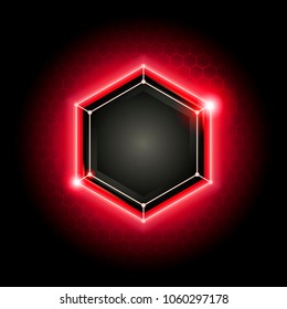 vector illustration red abstract modern metal cyber technology background with poly hexagon pattern and light