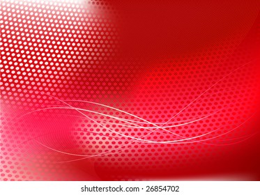 Vector illustration of red abstract techno background made of dots and curved lines. Great for backgrounds or layering over other images