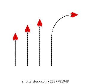 Vector illustration of red airplane changing path It is moving towards change on white background, new idea concept