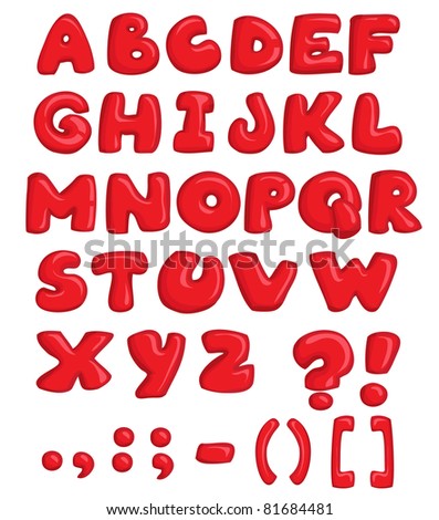 Vector illustration, red alphabet, education concept, white background.