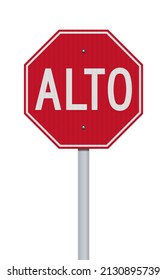 Vector illustration of the red Alto (Stop for Central America countries) road sign with reflective effect