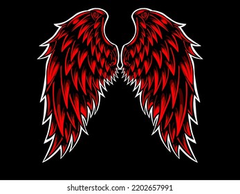 Vector illustration of red angel wings tattoo 