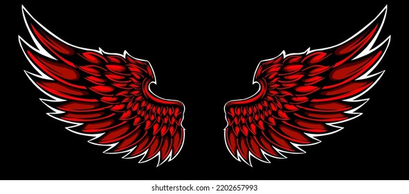 Ilustración vectorial del tatuaje de las alas de ángel rojo 