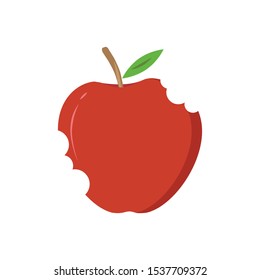 Vector illustration of red apple bitten two side with leave isolated on white background. Flat design illustration.