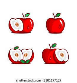 vector illustration of red apple fruit, split apple