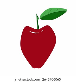 vector illustration of red apple fruit with green leaves