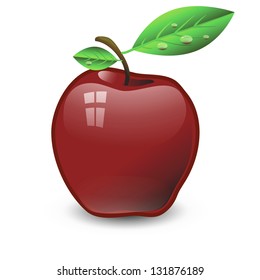 Vector Illustration with Red Apple and Green Leaves Isolated on White Background for Your Design