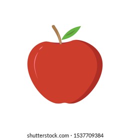 Vector illustration of Red Apple with Green Leave isolated on white background. Flat design illustration.