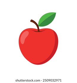 A vector illustration of a red apple with a green leaf in a clean, simple style, ideal for commercial use in branding, packaging, and promotional materials