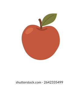 Vector Illustration of Red Apple with Green Leaf and Brown Stem Isolated on White Background