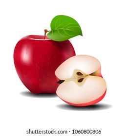 Vector illustration red apple and a half