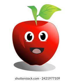 Vector illustration of red apple with happy expression on white background