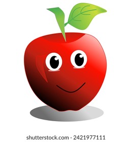 Vector illustration of red apple with happy expression on white background