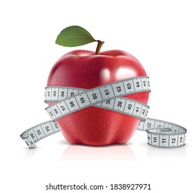 Vector illustration of a red apple with a measuring tape.