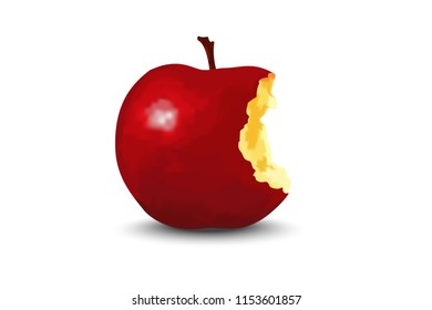 Vector illustration. Red apple with missing a bite isolated on white background