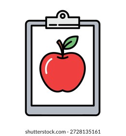 Ilustração vetorial de uma maçã vermelha em uma área de transferência com uma folha verde simbolizando saúde e nutrição