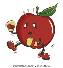 vector illustration of a red apple orange character mascot practicing boxing wearing boxing gloves, work of handmade
