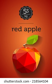 Vector illustration of a red apple with price tag. Abstract 3d mesh geometric style.