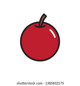 Vector illustration. Red apple with stem. Healthy vegetarian food.  