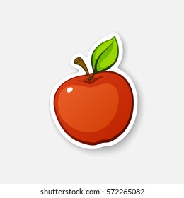 Vector illustration. Red apple with stem and leaf. Healthy vegetarian food. Cartoon sticker in comics style with contour. Decoration for greeting cards, posters, patches, prints for clothes, emblems