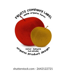 Vector illustration of a red apple with text and a yellow apple.