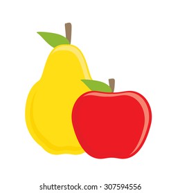 Vector illustration red apple and yellow pear. Fruit icon. Healthy food