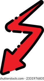 Vector illustration of red arrow symbol pointing down. Go down, fall in values ​​and prices.