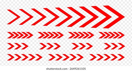 Vector illustration of red arrows set isolated on transparent background