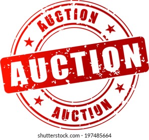 Vector illustration of red auction stamp on white background