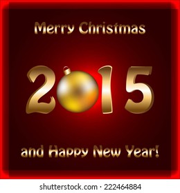 Vector illustration of  Red background. 2015. Merry Christmas and Happy New Year!