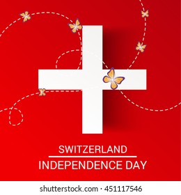 Vector illustration of a Red background with Cross for Swiss National day, Switzerland Independence Day. 