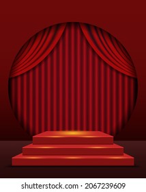 Vector illustration red background with curtain and shining sparkle stage podium