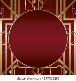 vector illustration of a red background with gold inserts style Gatsby