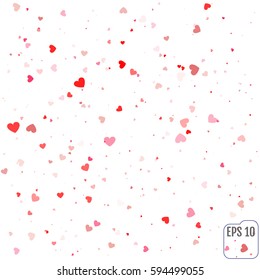 Vector Illustration of a red Background with Heart Confetti