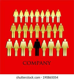 Vector illustration of Red background, human figures gold and black color