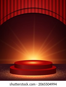 Vector illustration red background with shining sparkle stage podium