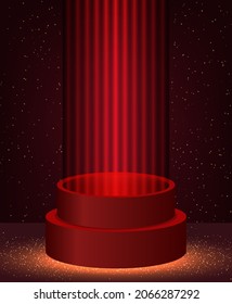 Vector illustration red background with shining sparkle stage podium