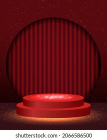 Vector illustration red background with shining sparkle stage podium