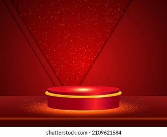 Illustration vectorielle arrière-plan rouge avec podium scintillant