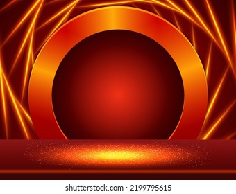 Vector illustration red background with swirl lines and sparkle stage shine floor for design