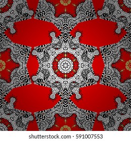 Vector illustration. Red background with white elements. Vector white pattern. Oriental style arabesques. Seamless white textured curls.