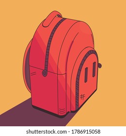 vector illustration of red backpack 3d from the perspective