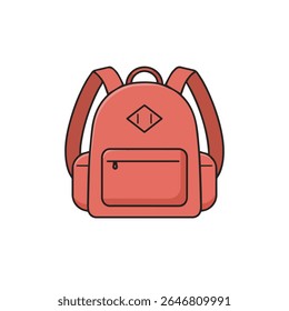 Vector illustration of a red backpack with adjustable shoulder straps and a front zipper pocket. Ideal for school, travel, outdoor activities, and casual fashion designs