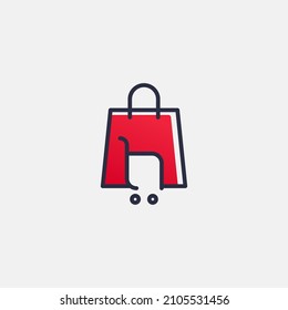 Vector illustration of red bag shop in  white background.