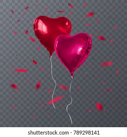Vector illustration of red balloons shape of heart. Happy Valentines Day